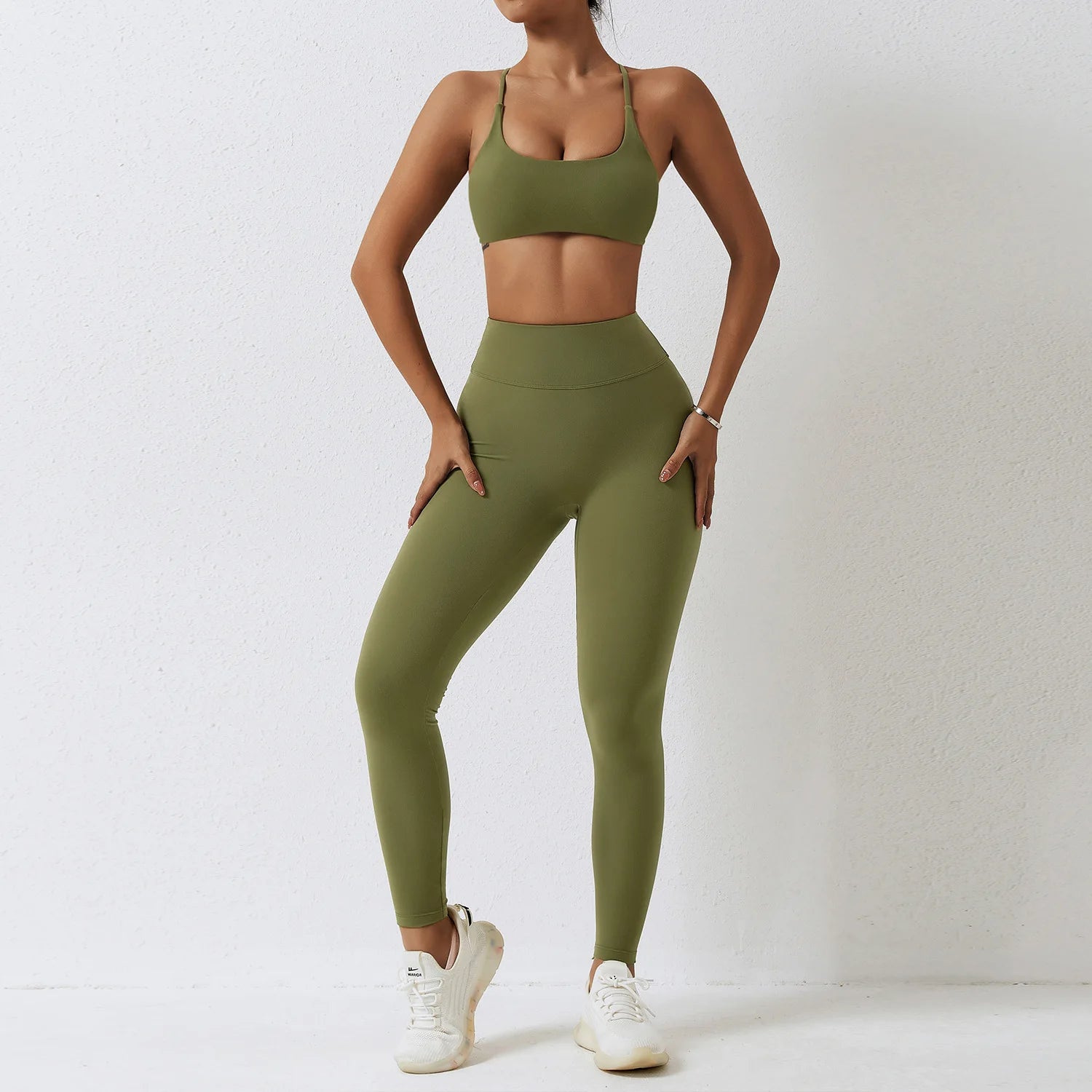 Women's 2-Piece High Waist Leggings Sports Bra Workout Tracksuit