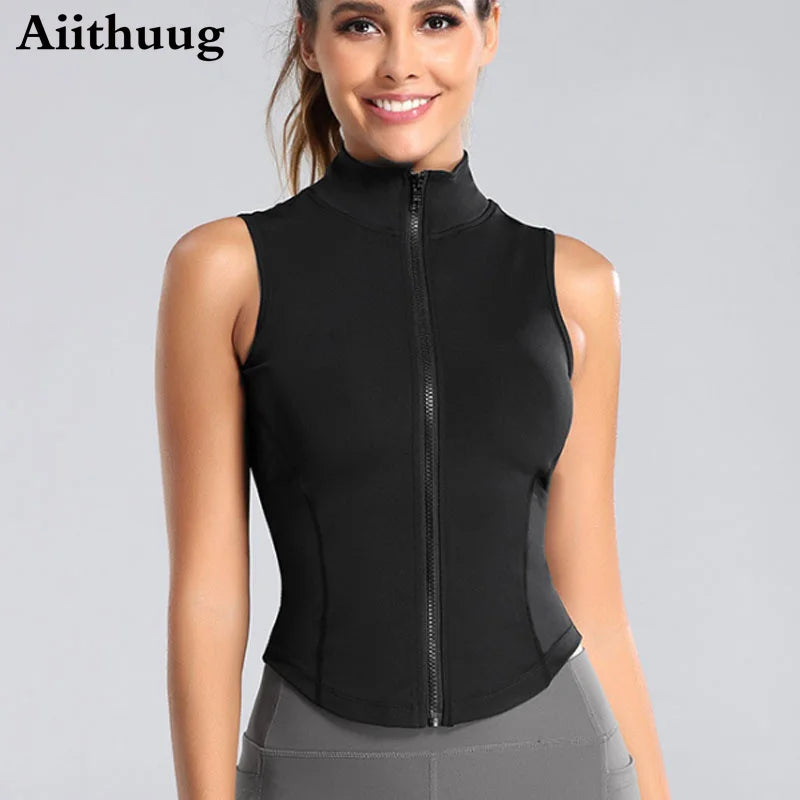 Athletic Zip Up Vest Jacket Sleeveless Running Yoga Tops